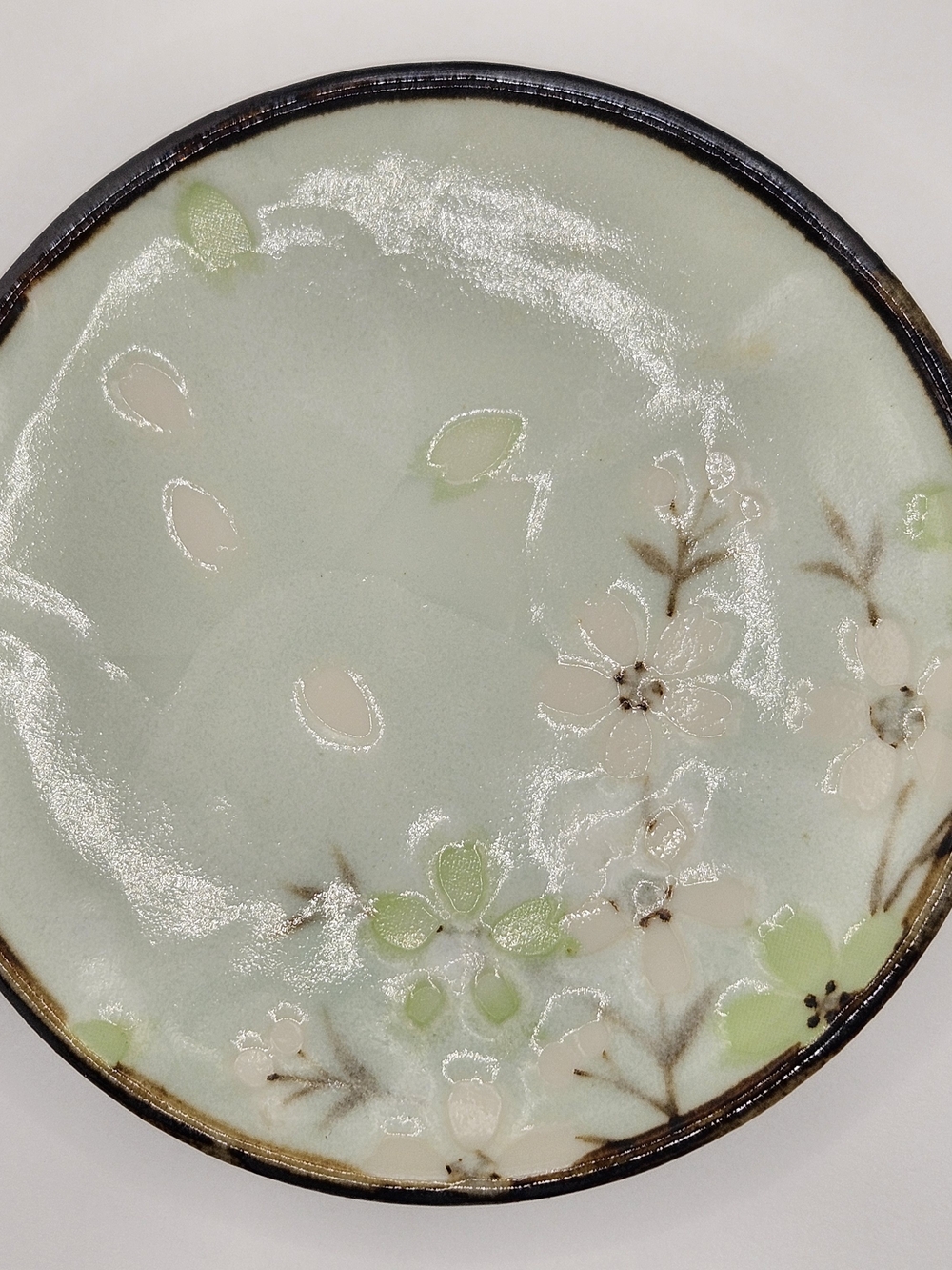 Japanese 4" Ceramic Floral Decorative Plate in Pale Green